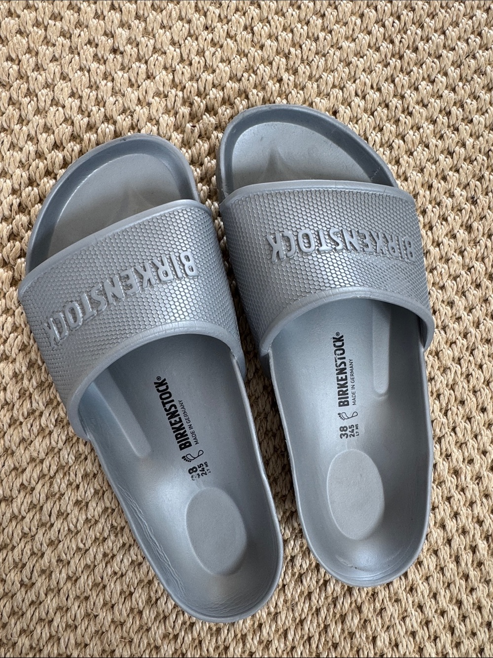 🌴BIRKENSTOCK "BARBADOS" Silver gray EVA Slides Sandals Sz 38 slip on